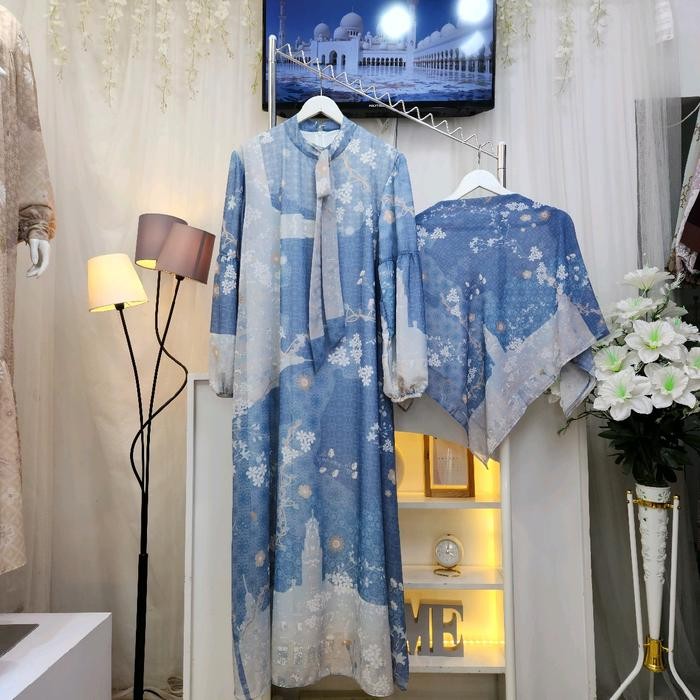 Murah Pastelo DELFINA SERIES SET JILBAB by juragan gamis ceruty printing motif floral bunga Non COD