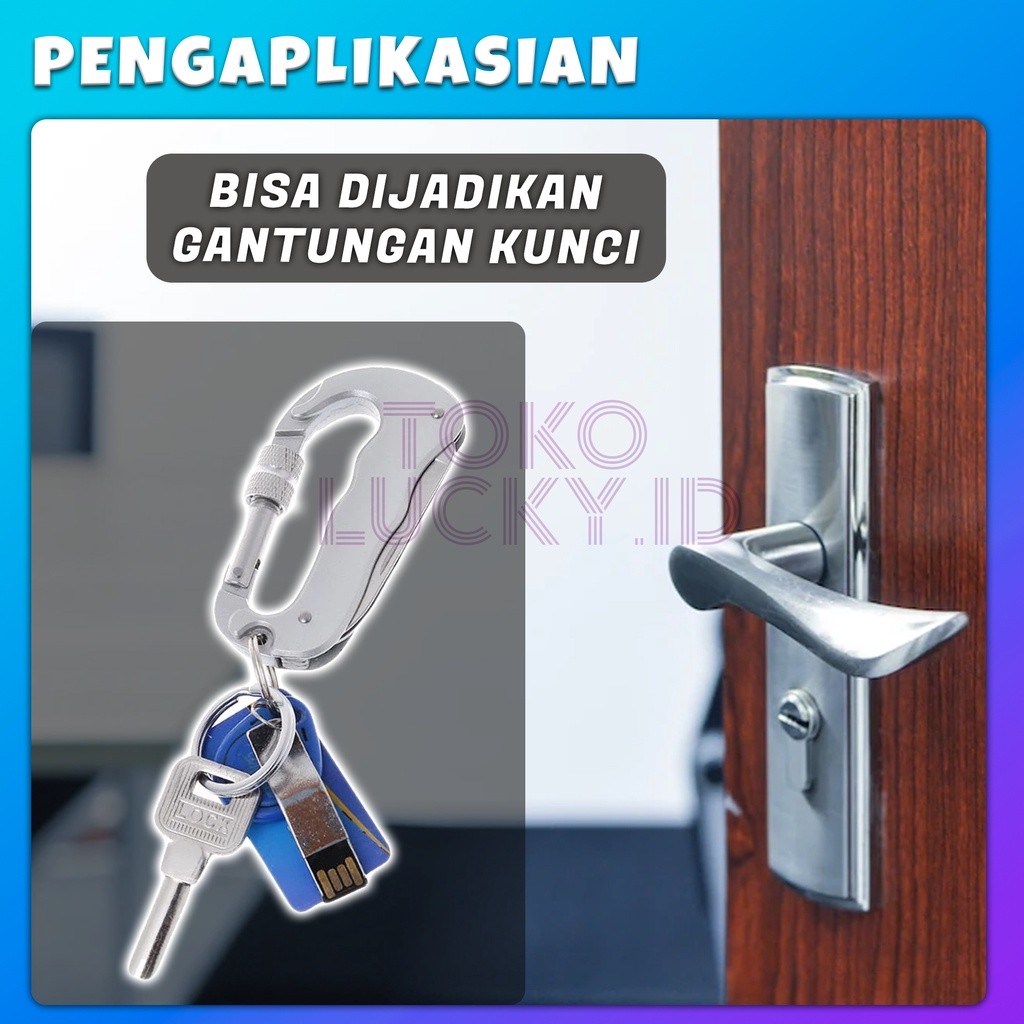 Karabiner Lipat 3in1 Multifungsi Gantungan Kunci Senter Pisau Dapur Carabiner Peralatan Survival