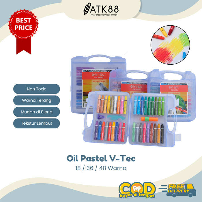 

Crayon Oil Pastel V-Tec Set Isi 18 / 36 / 48 Warna - Alat Mewarnai Anak
