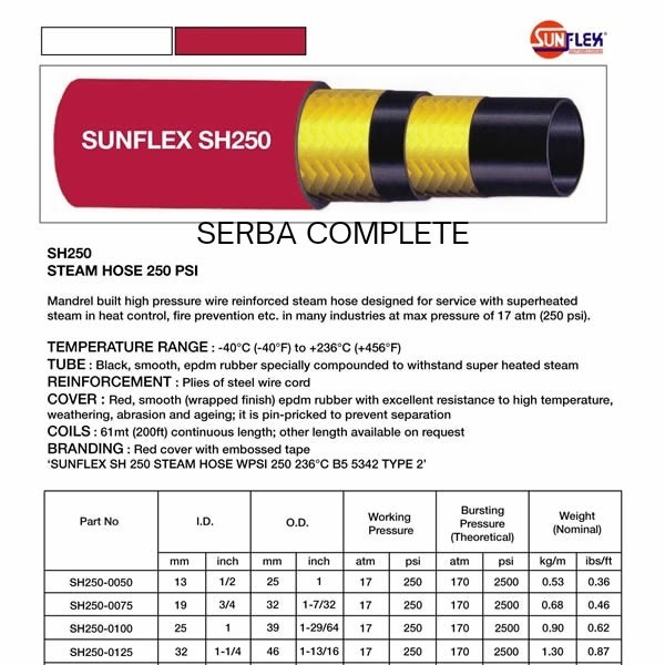 {{{{{{] SUNFLEX SH250 3/4 SELANG STEAM HOSE 3/4 PERMETER WP250 PSI