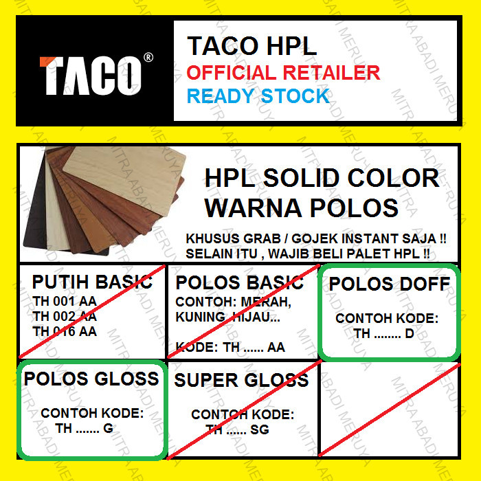 Taco Hpl Warna Polos / Solid Color Kode G/D