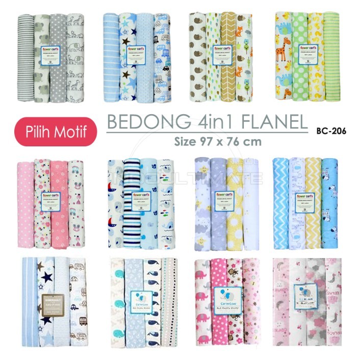 TERLARIS IB Bedong Bayi Isi 4 pcs Termurah Bahan FLANEL Selimut Kain Pernel Bedongan Alas Tidur