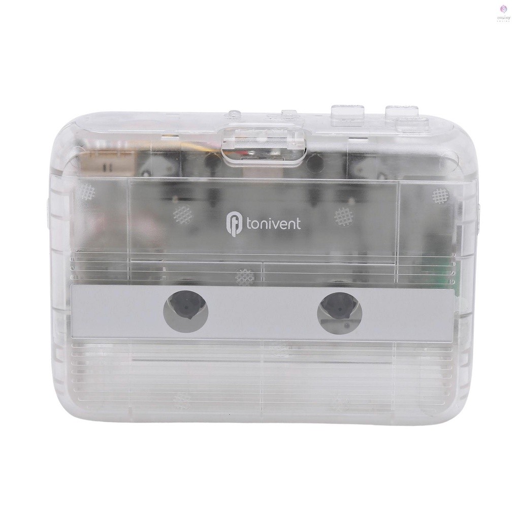 Pemutar Kaset BT Portabel TONIVENT Stereo Auto Reverse Mini Tape Player Transparan & Radio FM dengan