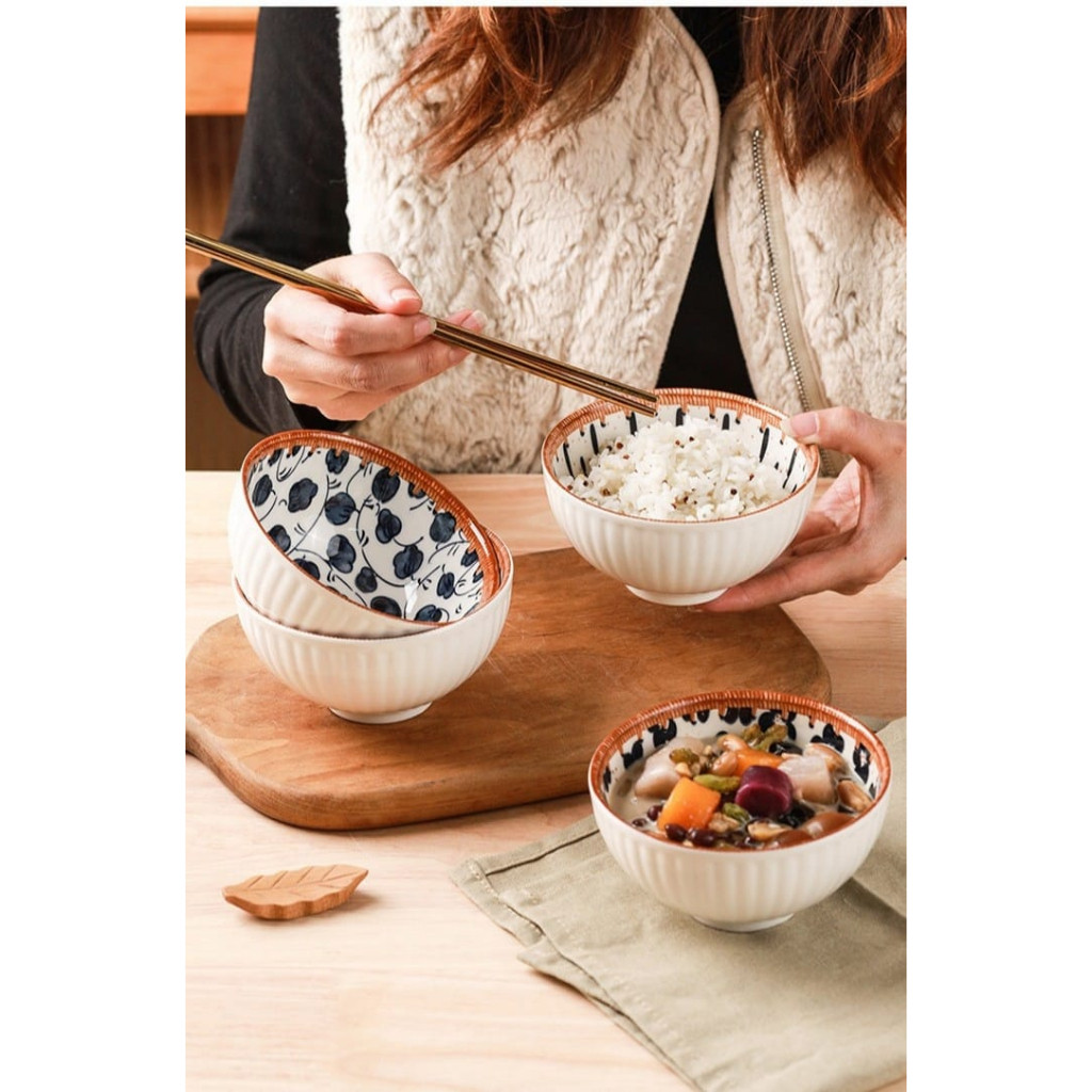 Sahara mangkok set 2 Keramik Jepang Wadah Saji dengan sumpit bambu estetik Bowl hampers