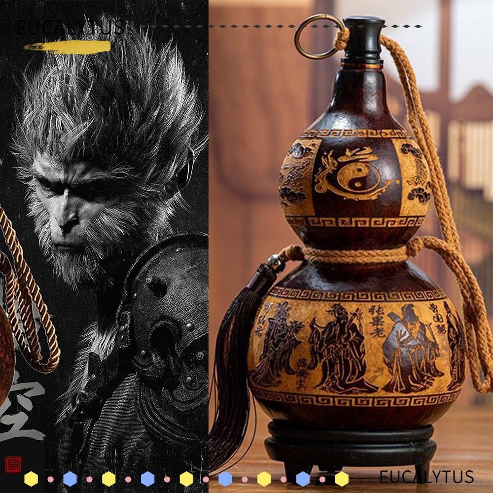 Botol Air Labu EUTUS, Botol Anggur Retro Cina 500ML, Wadah Minuman Labu Panggang Berkemah Tahan Lama