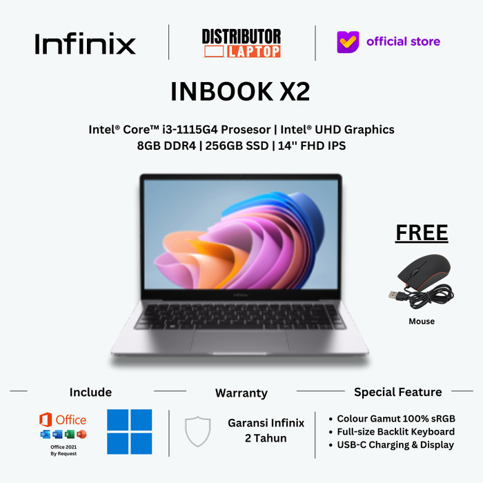Laptop Infinix Inbook X2 I3-1115G4 Ram 8Gb 256Gb Ssd 14" Ips