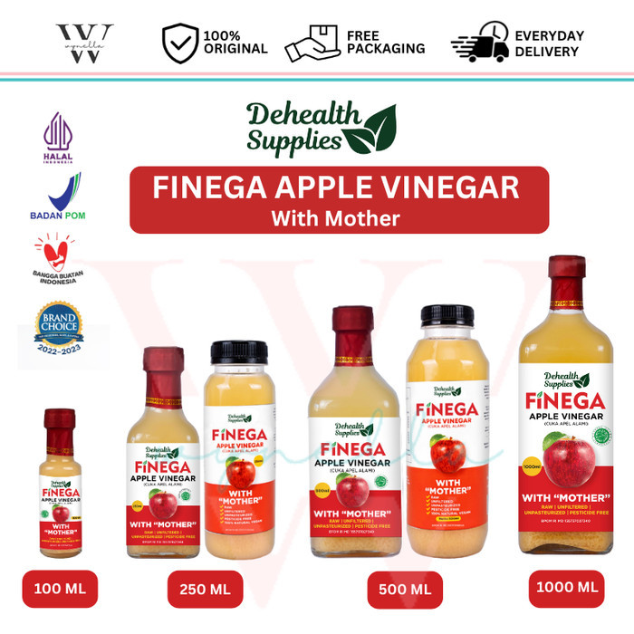 

Dehealth Supplies Finega Cuka Apel 1 L / 500 ML / 250 ML /100 ML [Botol Kaca / Plastik] - Finega