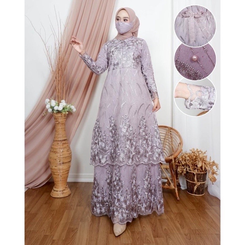 [MODEL BARU] GAMIS BUSUI FULL BRUKAT/ GAMIS MAXI NADIRA/ MAXI TILE TINGKAT/ FREE MASKER/ GAMIS