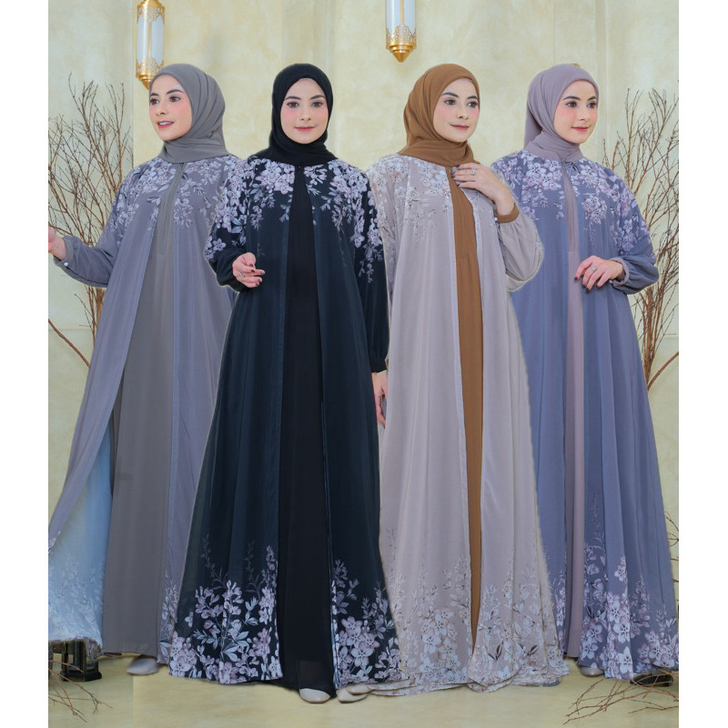 NNfashion ~ SHELA Dress SET HIJAB Gamis Wanita Muslim Panjang outer iner Dewasa Busui motif Remaja