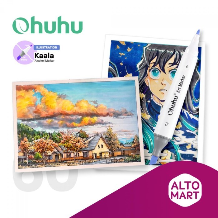 

TERLARIS! OHUHU Kaala 60 Colors Dual Tip (Slim Broad & Fine) Alcohol Art Marker