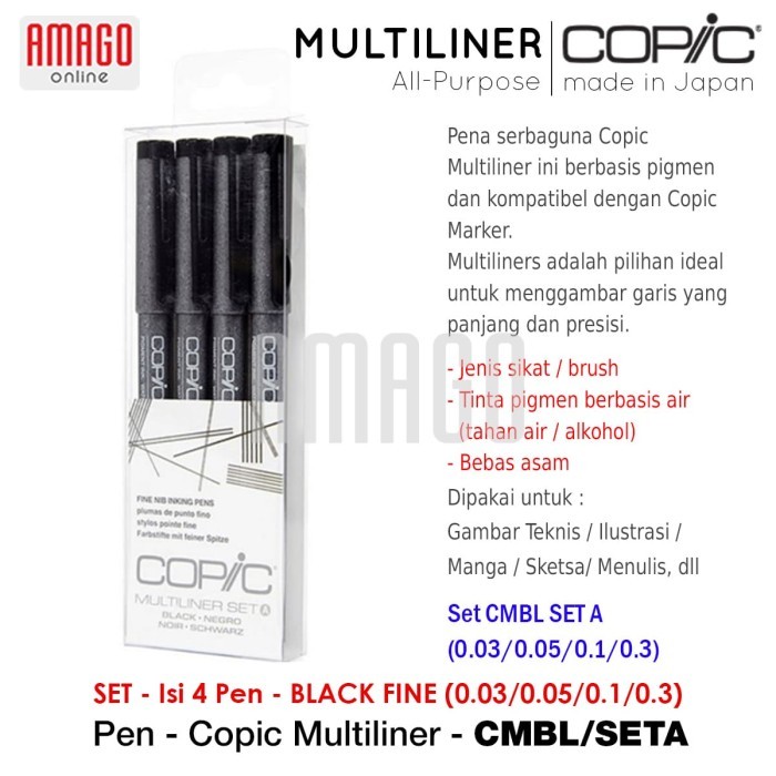 

Copic Multiliner Black Fine (4 Pcs/Set) - Cmbl/Seta Best Quality