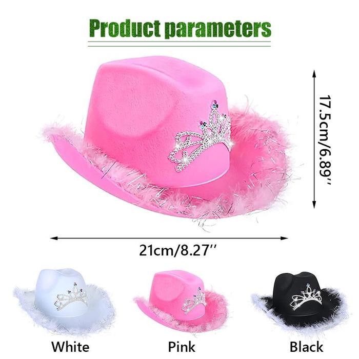 Best Seller Topi Cowgirl Hat Cowboy Topi Pink Blinking Crown Fedora Topi Aesthetic Merah