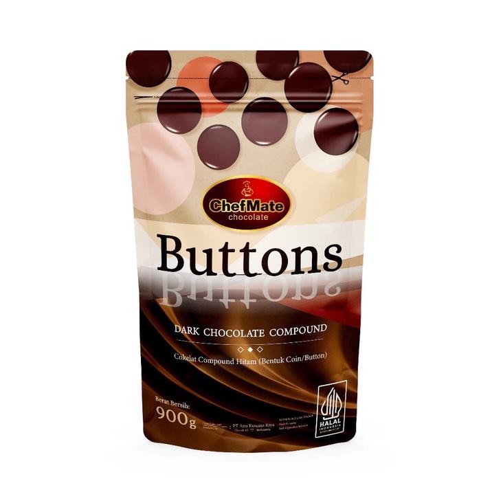 

terbaru !!! chefmate buttons 900g coklat compound hitam bentuk koin dark chocolate compound dcc coin