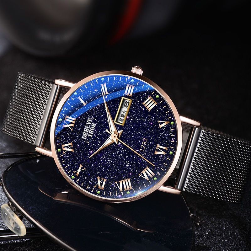 Jam Tangan Mekanis Otomatis Penuh untuk Pria, Versi Korea, Ultra-tipis, Langit Berbintang, Bercahaya