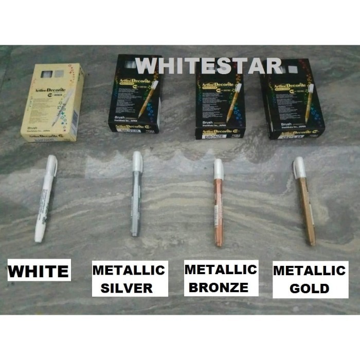 

brush pen artline decorite markers warna putih , metallic gold dll