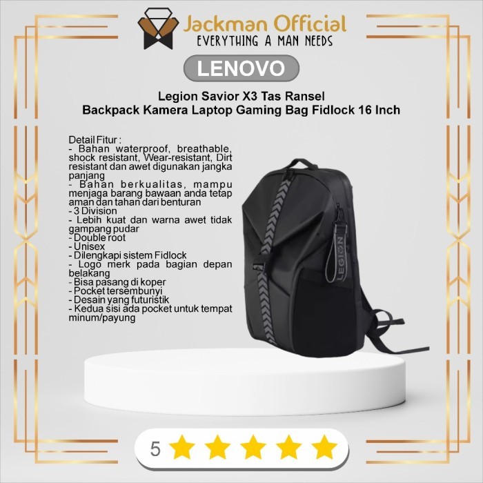 LENOVO Legion Savior X3 Tas Ransel Backpack Kamera Laptop Gaming Bag Fidlock 16 Inch