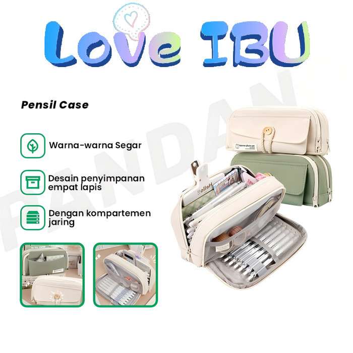 

TERLARIS! Love IBU Pencil Cases Large Capacity Pencil Bag Pouch Holder Box for Girls Office Student