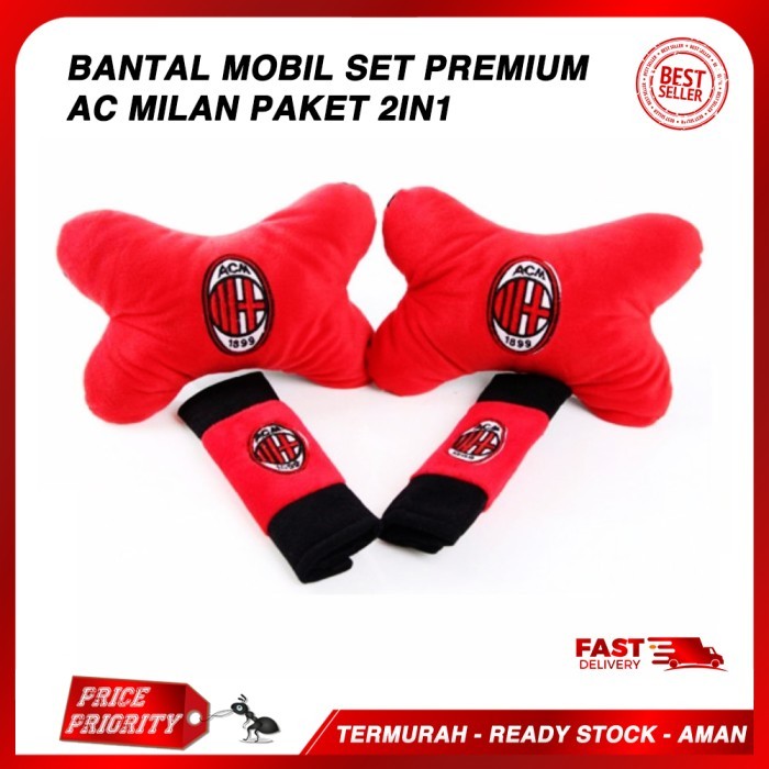 Car Set Bantal Mobil 3in1 / Bantal Mobil / Aksesoris AC MILAN ACM