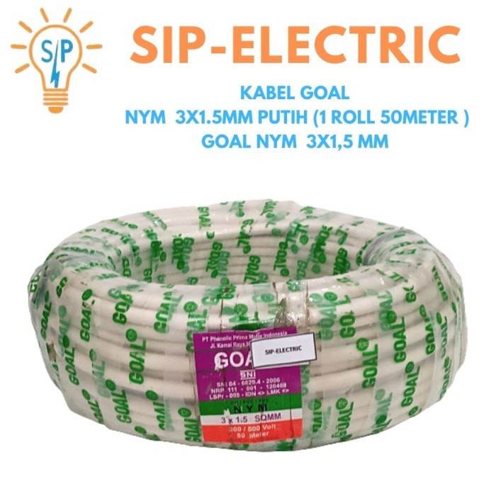 Kabel Goal Nym 3X1.5Mm Putih (1 Roll 50 Meter ) /Goal Nym 3X1,5 Mm