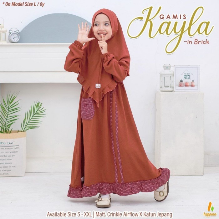 Terbaru Heppinn-Gamis Kids Kayla Peach-Lime-Pink-Brick Crinkle Airflow Dress Best Seller