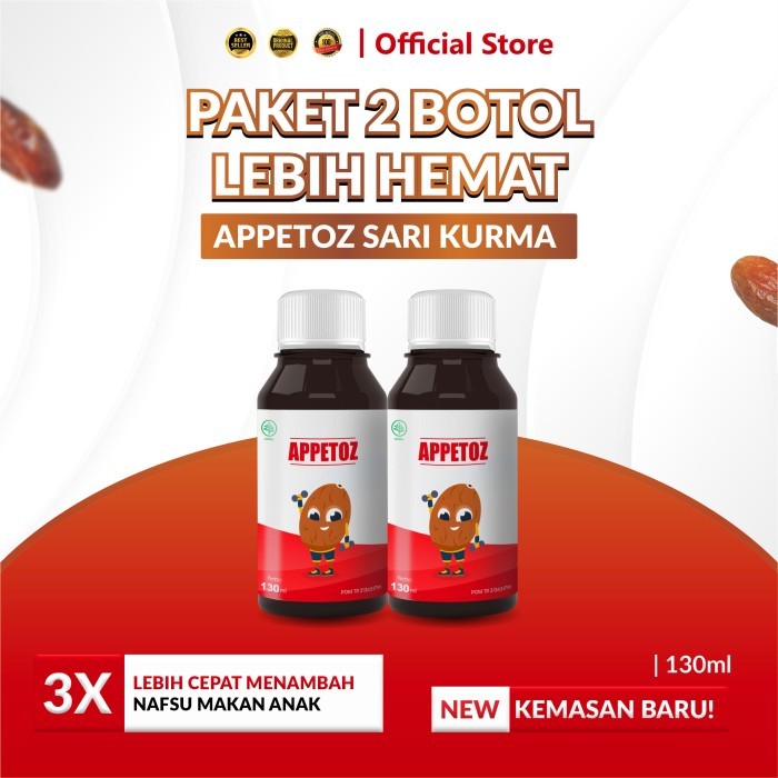 

Paket 2 Botol Appetoz Sari Kurma 130ml - Penambah Nafsu Makan Anak - BPOM - Halal MUI - 130ml