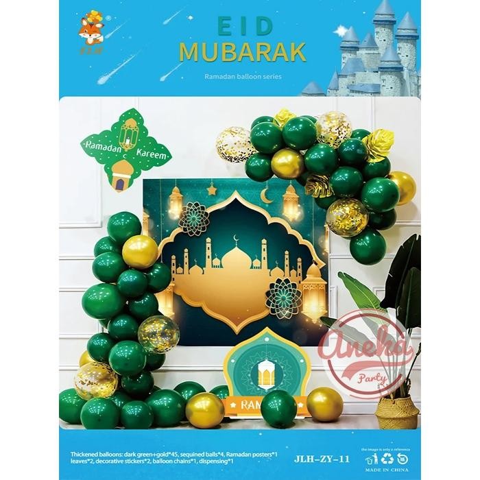 

Terlaris set dekor eid mubarak hijau / paket dekorasi balon lebaran ramadan mubarak / dekor hari