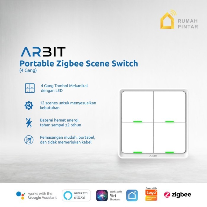 Arbit Smart Portable Zigbee Scene Switch 4 Gang Remote Kontrol