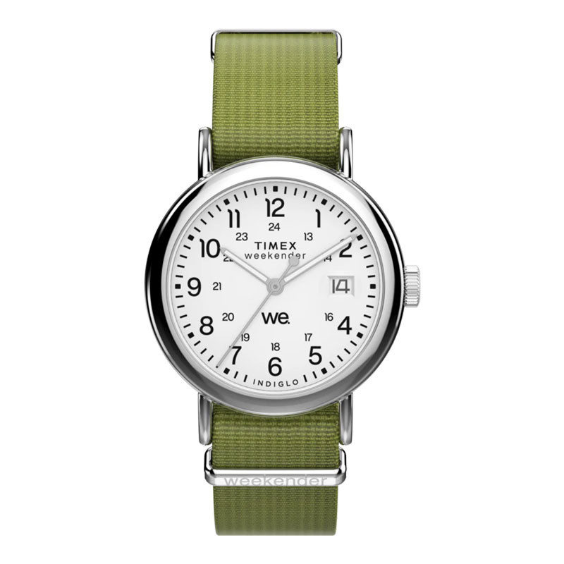 Jam Tangan Wanita Timex Weekender TW2W85600 Indiglo White Dial Green Fabric Strap