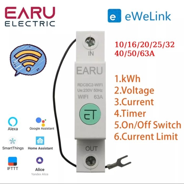 Wifi Smart Circuit Breaker Switch 220V 63A Support Ewelink Apps