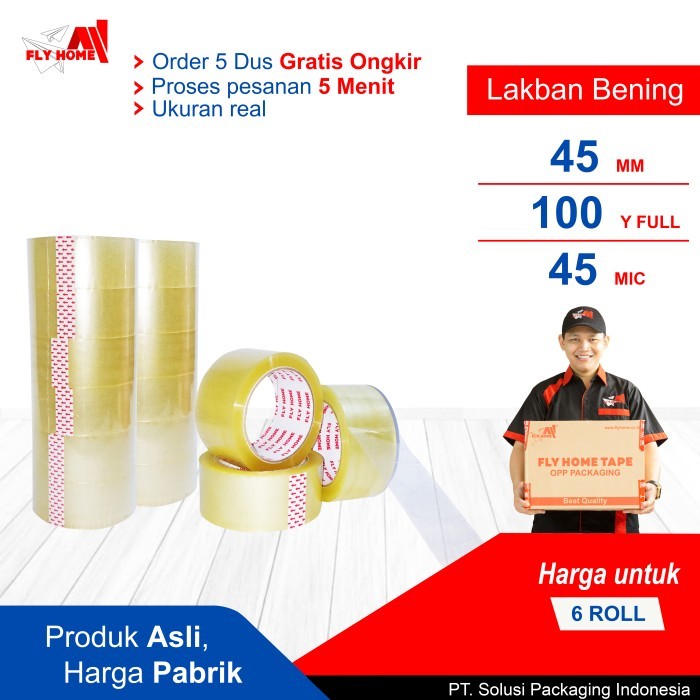 

Viral Flyhome Lakban Bening 100Yard 45Mmx100 Yard 2Inchi 6 Roll Eco Packing Aman