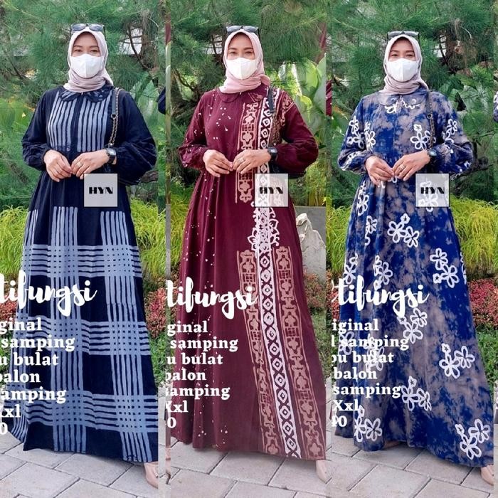 Harga Promo Gamis Twill Ori Premium Bisa Cod Gamis Twill Pekalongan Bunga Polka Dot Navy Cantik