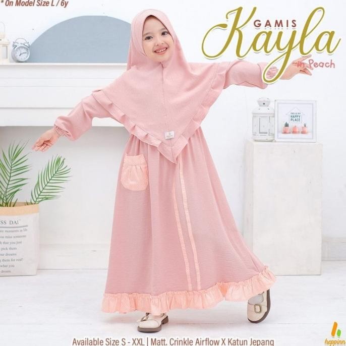 Heppinn-Gamis Kids Kayla Peach-Lime-Pink-Brick Crinkle Airflow Dress