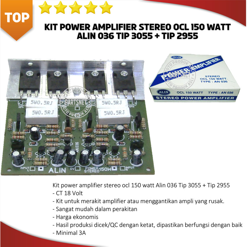 Kit power amplifier stereo ocl 150 watt Alin 036 Tip 3055 + Tip 2955