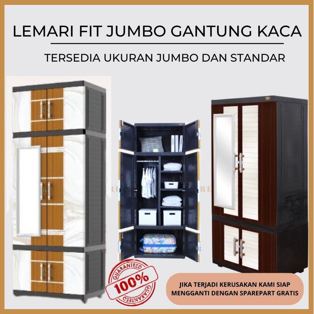 LEMARI PLASTIK JUMBO 190CM TERMURAH KUAT ADA KACA + KUNCI BY PREMIUMHOSUEWARE I LEMARI PLASTIK JUMBO