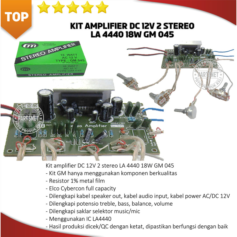 Kit amplifier DC 12V 2 stereo LA 4440 18W GM 045