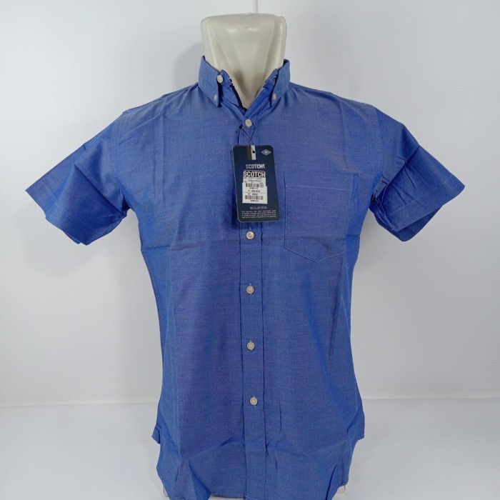 Kemeja Pria Polos Lengan Pendek SCOTCH&CO/Kemeja Branded Modern Fit
