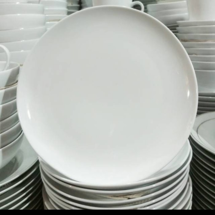 ] Piring Bulan Keramik Porselen Putih Polos Jumbo Besar Hotel Resto 10"