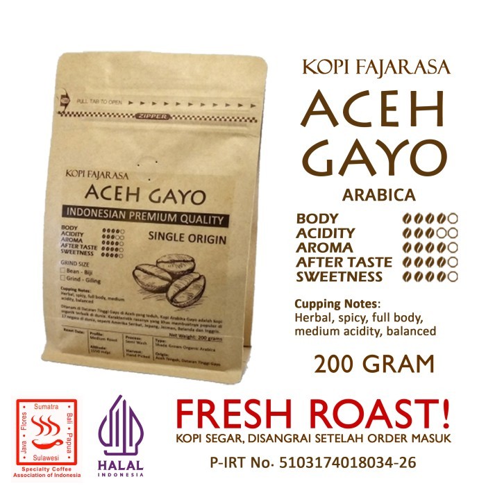 

Kopi Fajarasa Aceh Gayo Biji Kopi Arabica 200 Gram