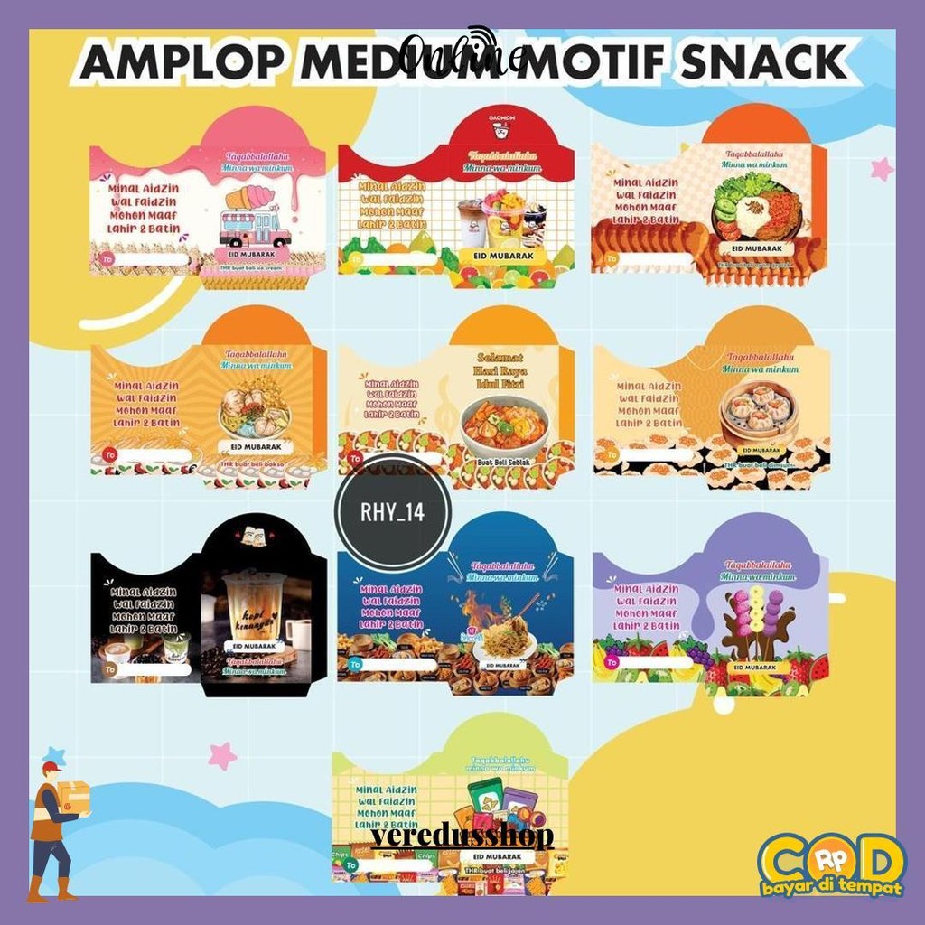 

Paket 100 Pcs Amplop Lebaran 2025 | Amplop Motif Snack Cod