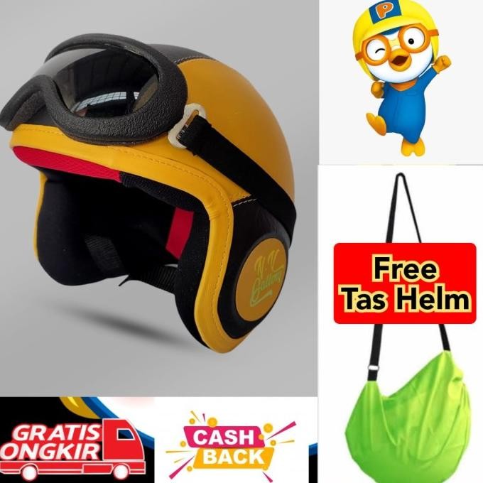Helm Anak 2-7 Tahun Retro Kacamata Model Pororo Kuning Hitam