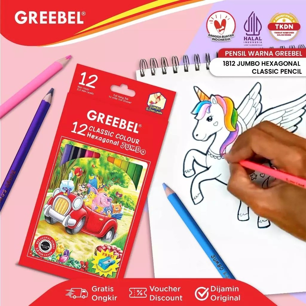 Greebel Pensil Warna Pensil Warna 12 Warna Panjang / Greebel 1812 Jumbo Hexagonal