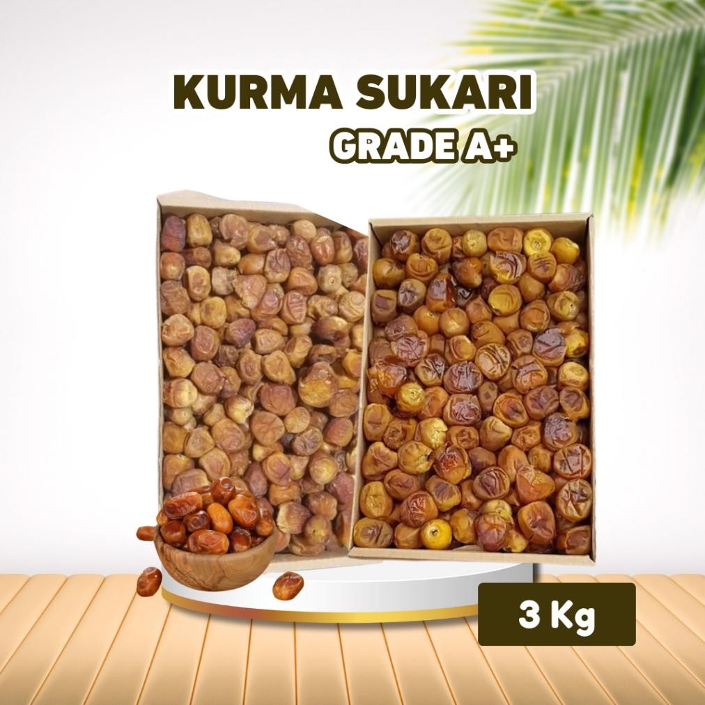 

Kurma Sukari Premium 3 kg Grade A+ | Kurma Raja (Sukkari) Asli Terlaris Murah Original 100%