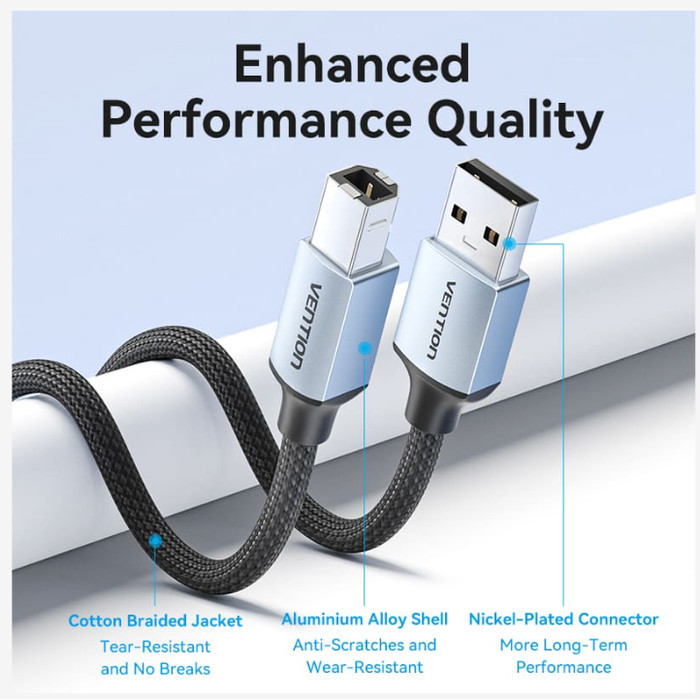 Vention Kabel Usb 2.0 A To B Braided Male Scanner Printer Epson Canon Pendek 0.5M 1M 2M Terbaru 100%