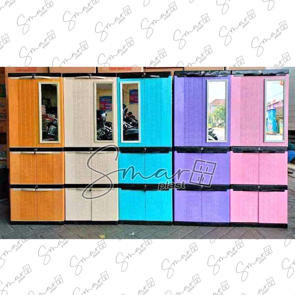 Disc Instant Lemari Plastik 4 Susun Mini Tingkat Rak Gantung Baju Kabinet Pakaian Excel Kaca Cermin