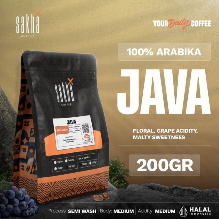 

TERLARIS SAKHA COFFEE BIJI KOPI BUBUK ARABIKA JAWA JAVA ARABICA COFFEE ROAST BEANS 200 GRAM COFFE