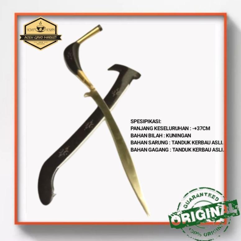 RANIA RENCONG H ASLI PANJANG 37CM TANDUK KERBAU BILAH KUNINGAN BESI PUTIH TERLARIS BAHAN ASLI HOBI K