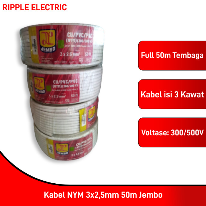 Kabel NYM 3x2,5mm 50m Jembo / Kabel Roll NYM 3x2,5mm 50m Jembo / Kabel Listrik Jembo NYM 3x2,5mm 50m