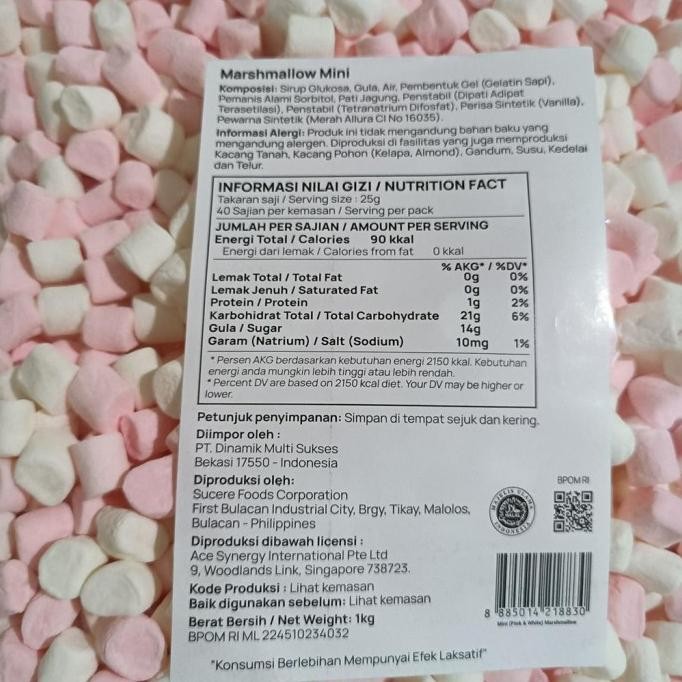 

READY STOCK CORNICHE MINI MARSHMALLOW 1 KG - MARSHMALLOW WARNA HALAL BEST SELLER !!!!!