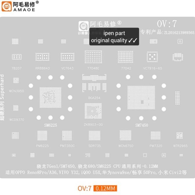 ready plat cetakan ov7 sdr735 wcd9370 sm6225 sm7450 bga stencil original