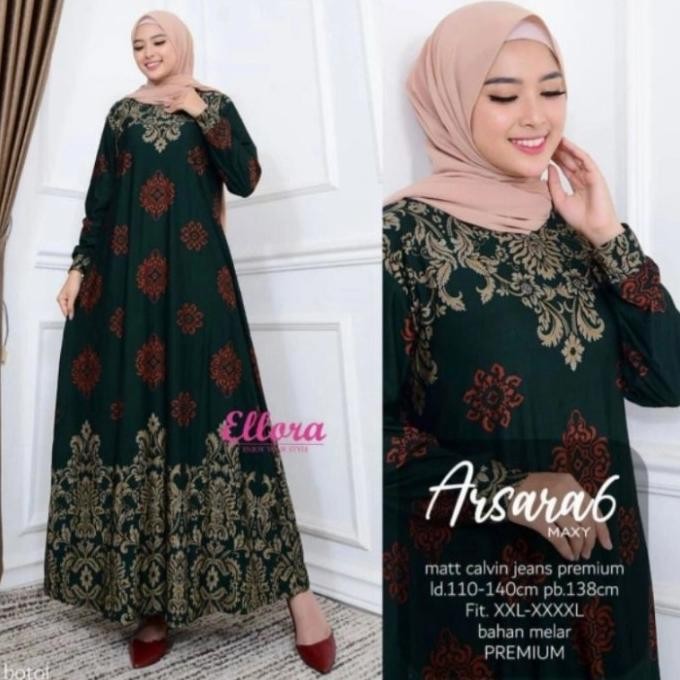 GAMIS KAOS BATIK CALVIN JEANS WANITA MUSLIM JUMBO DRESS ELEGAN MEWAH Terlaris